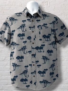 Original Penguin Heritage Slim Fit Palm Tree Shirt Men’s L Gray Tropical